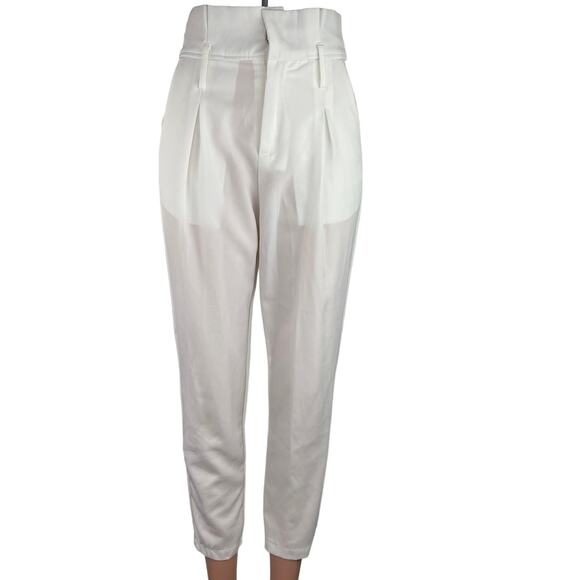 Venti6 Pants - Venti6 White High Waist Paperbag Pleated Tapered Leg Crop Ankle Pants Size S